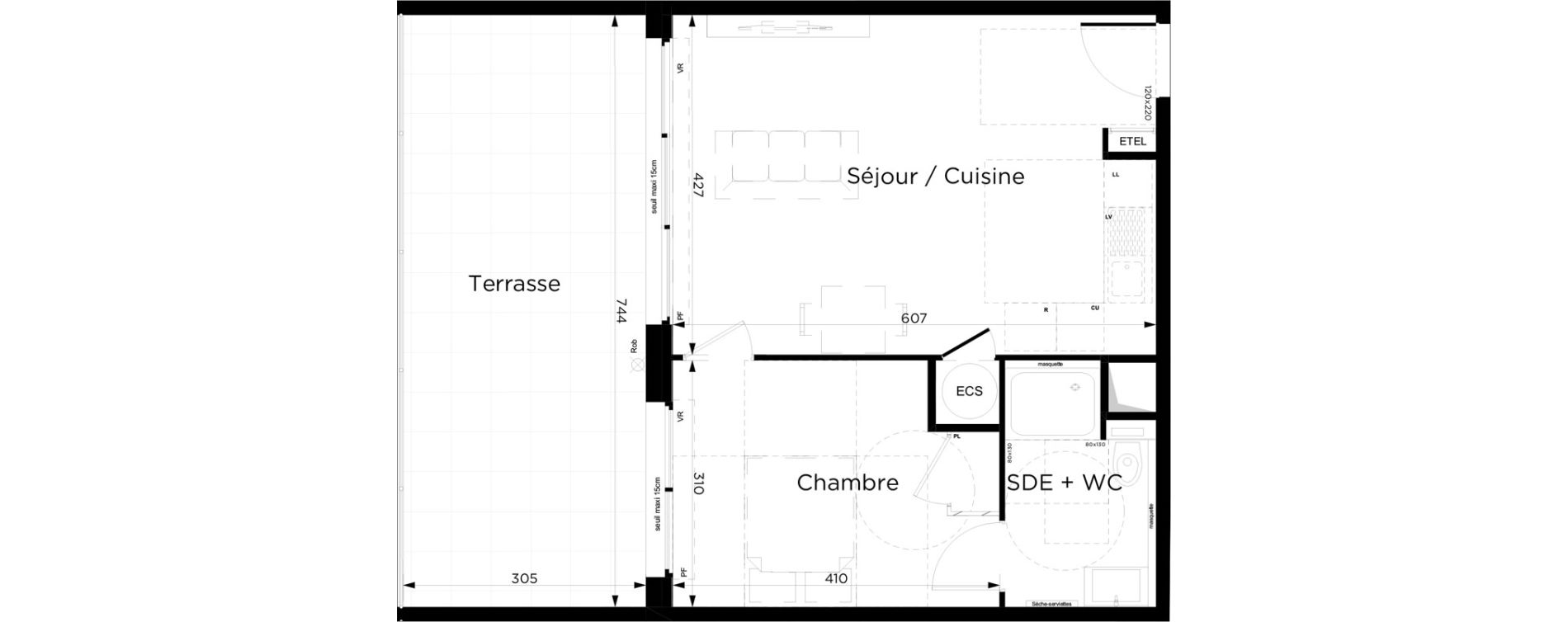 Appartement T2 de 43,37 m2 &agrave; Marseille Les accates (11eme)