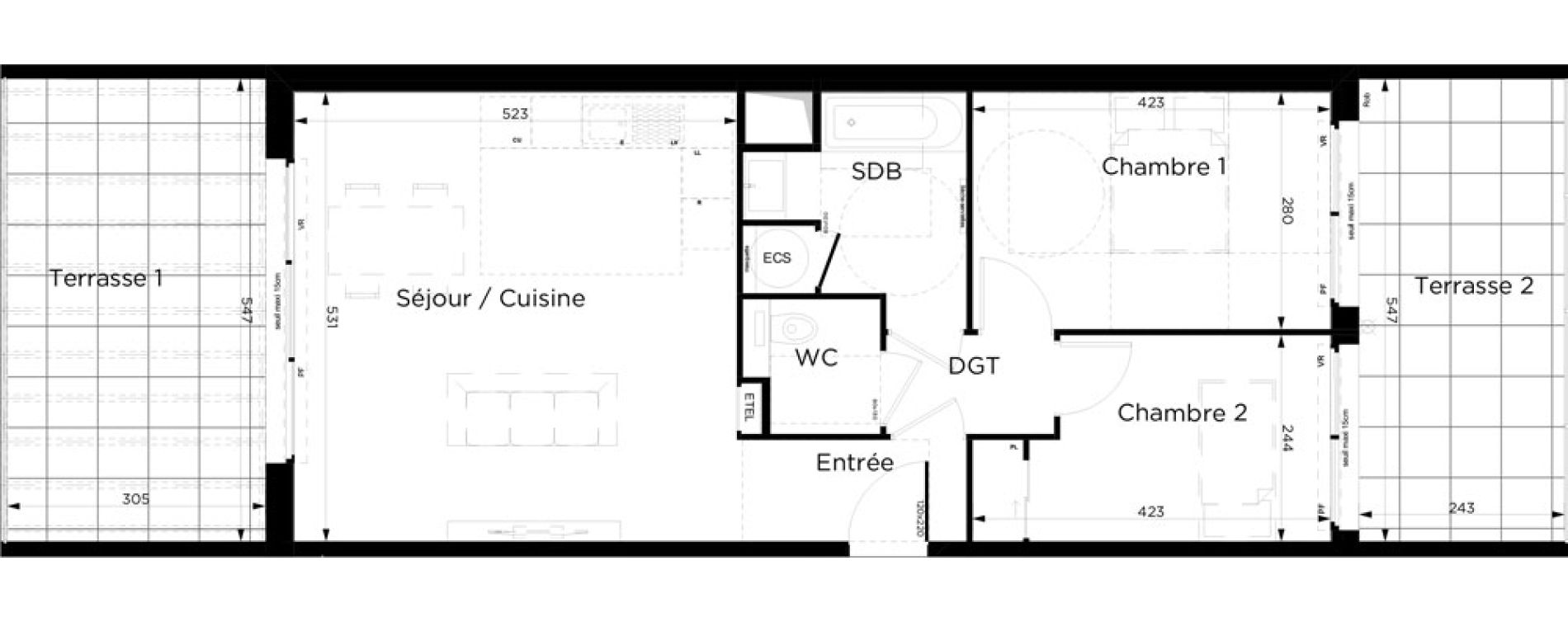 Appartement T3 de 62,26 m2 &agrave; Marseille Les accates (11eme)