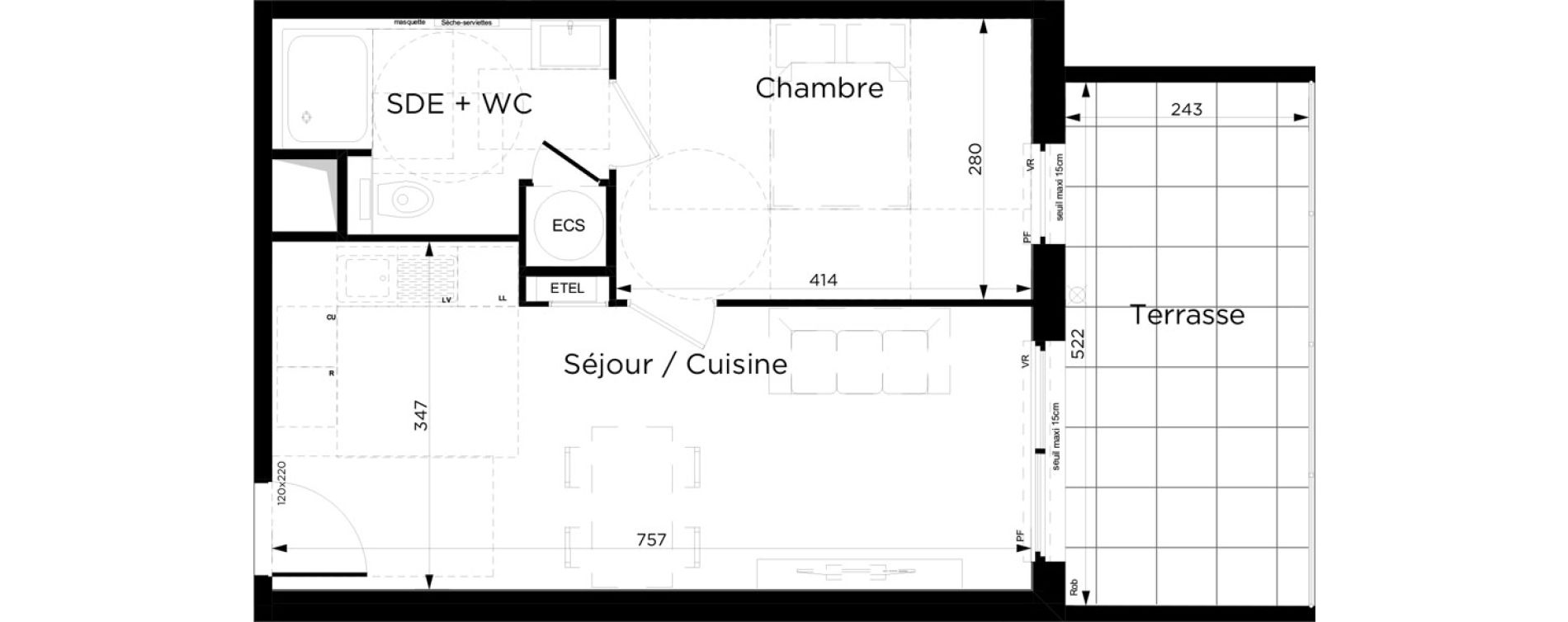 Appartement T2 de 41,09 m2 &agrave; Marseille Les accates (11eme)