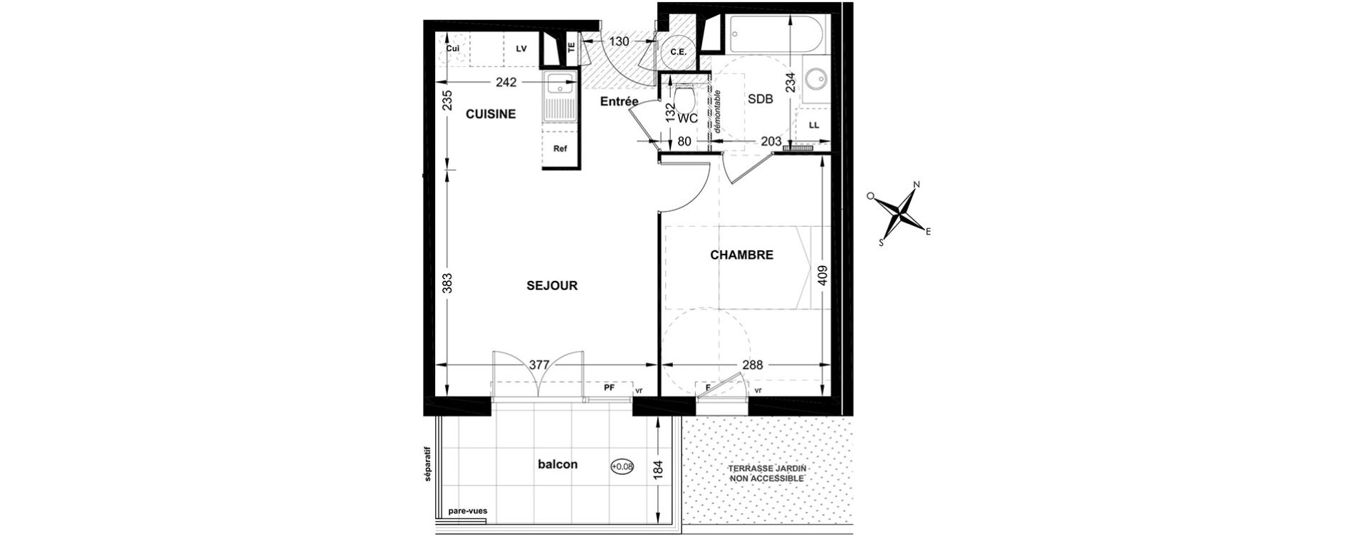 Appartement T2 de 40,77 m2 &agrave; Marseille Saint-marcel (11eme)