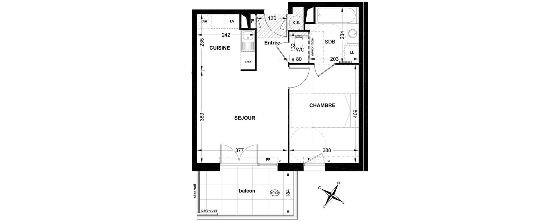 Appartement T2 de 40,77 m2 &agrave; Marseille Saint-marcel (11eme)