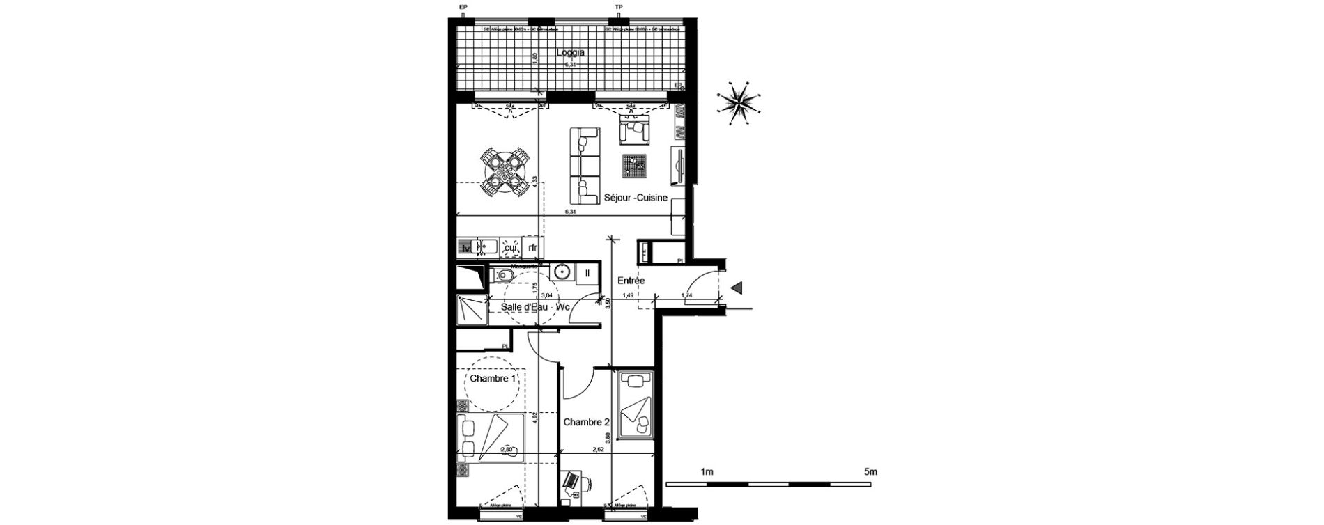 Appartement T3 de 63,99 m2 &agrave; Marseille Saint-mauront (3eme)