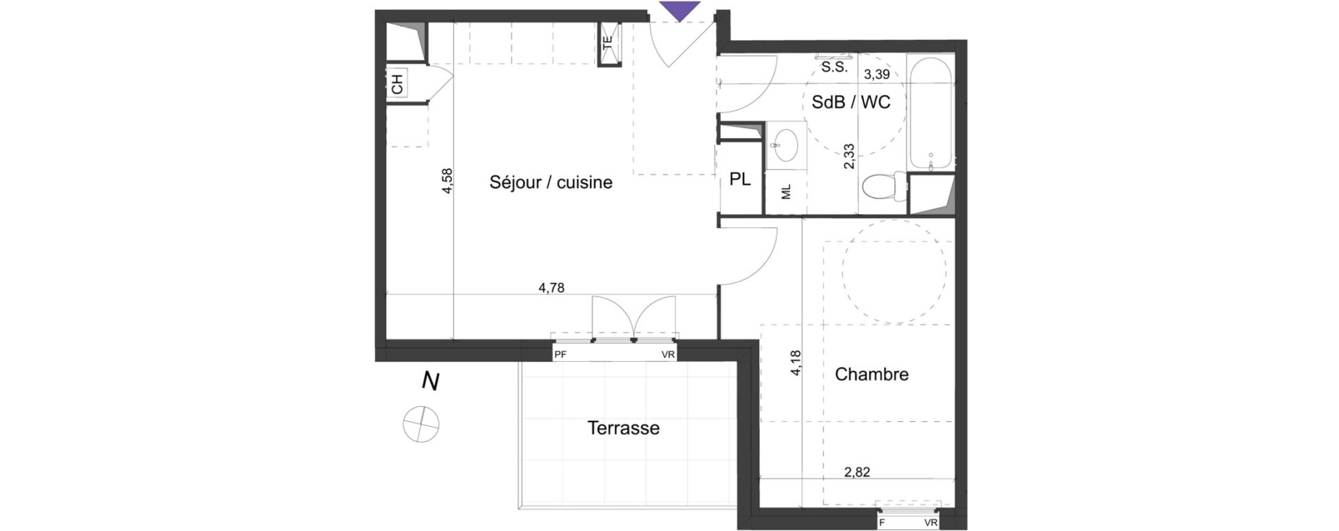 Appartement T2 de 41,48 m2 &agrave; Marseille Saint-loup (10eme)