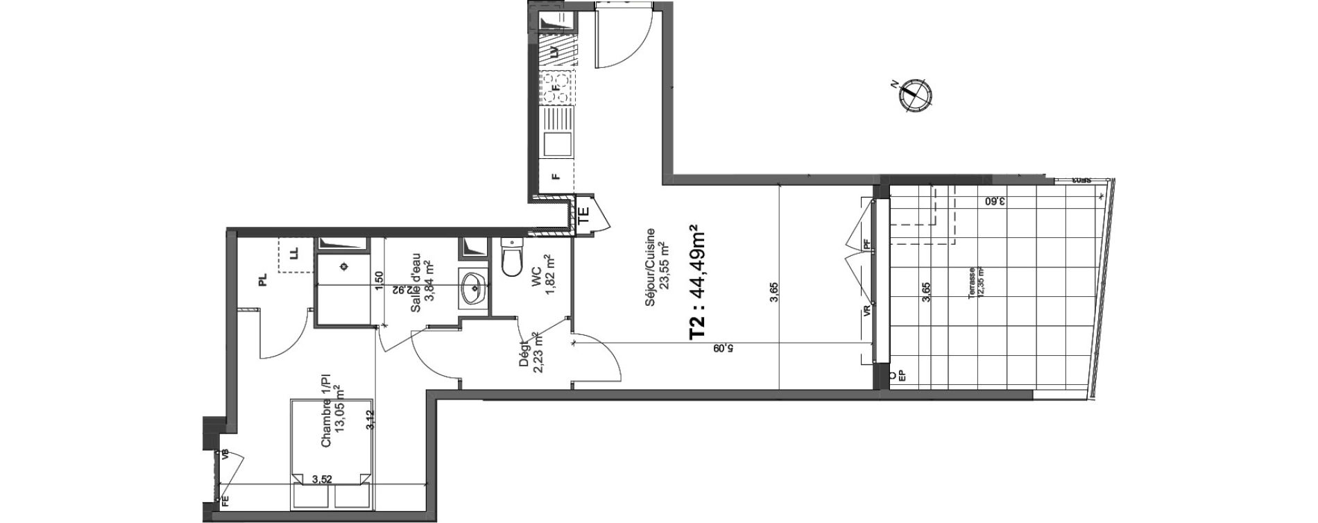 Appartement T2 de 44,49 m2 &agrave; Marseille Les caillols (12eme)