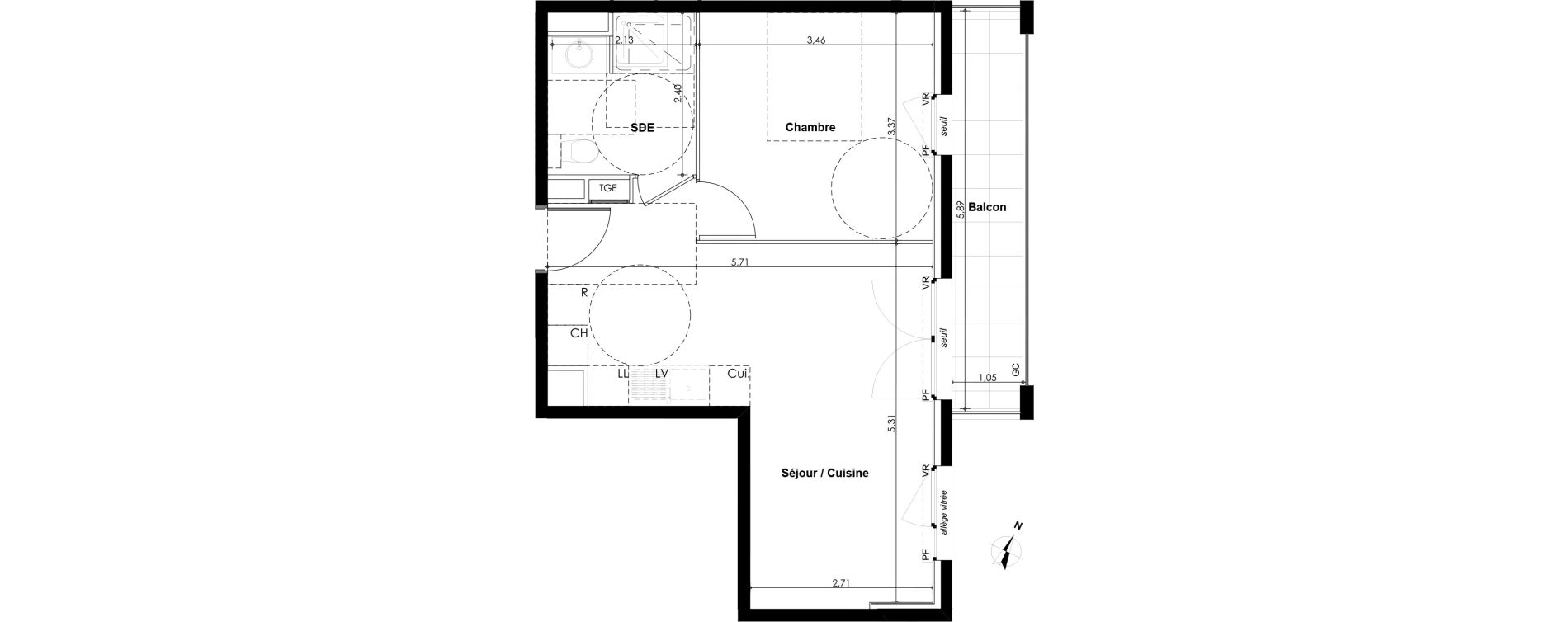 Appartement T2 de 39,68 m2 &agrave; Marseille La valentine (11eme)