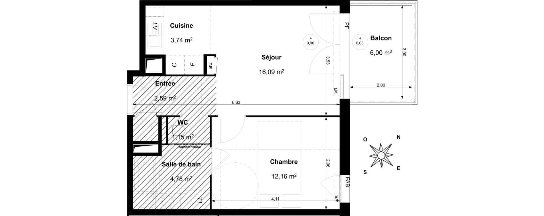Appartement T2 de 40,51 m2 &agrave; Marseille Ch&acirc;teau gombert (13eme)