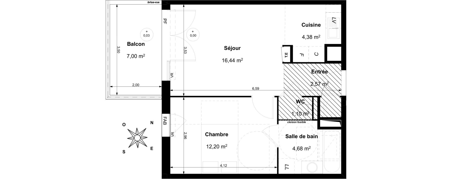 Appartement T2 de 41,37 m2 &agrave; Marseille Ch&acirc;teau gombert (13eme)