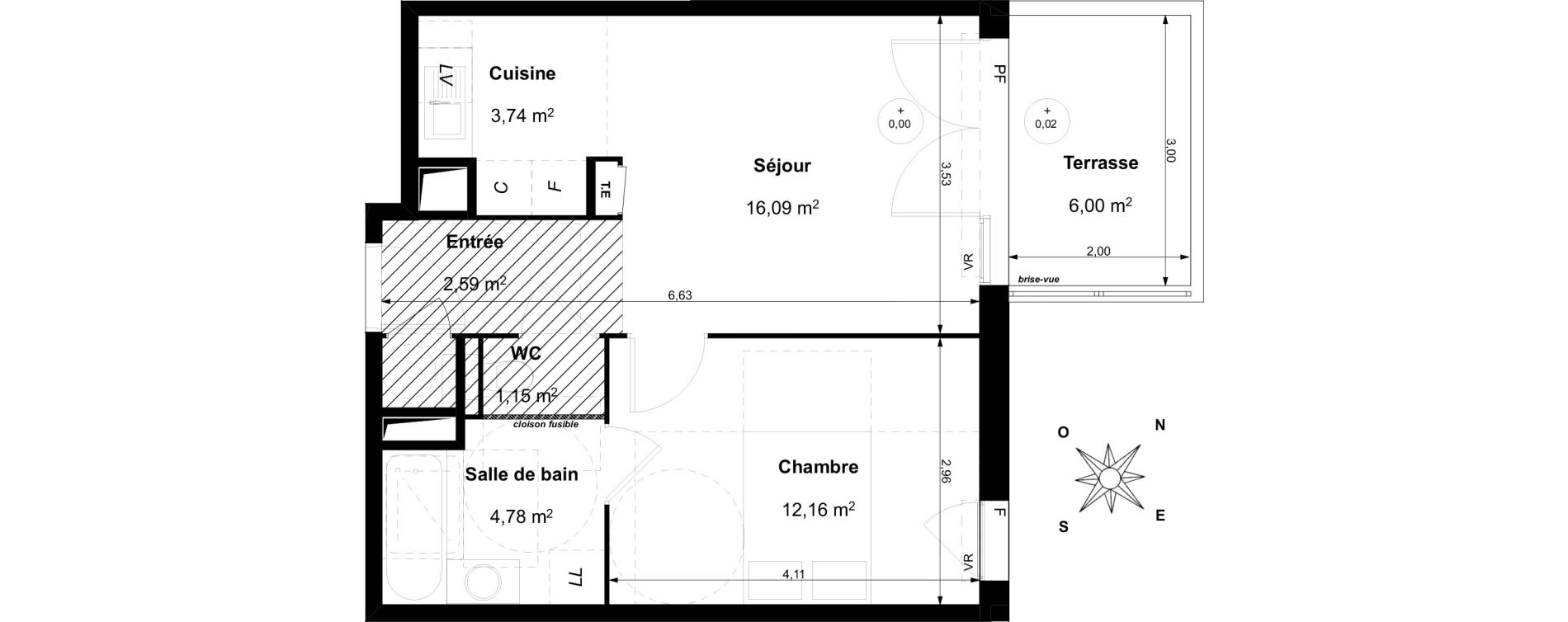 Appartement T2 de 40,51 m2 &agrave; Marseille Ch&acirc;teau gombert (13eme)