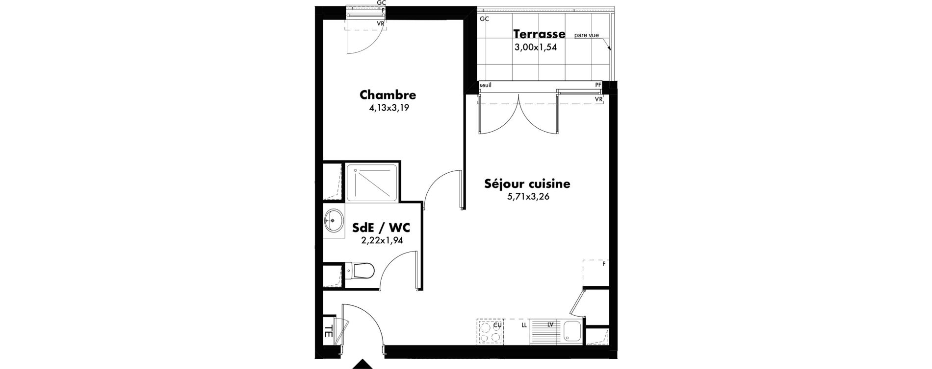 Appartement T2 de 40,80 m2 &agrave; Marseille Borely (8eme)