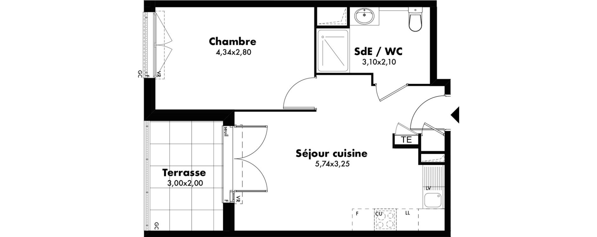 Appartement T2 de 38,70 m2 &agrave; Marseille Borely (8eme)