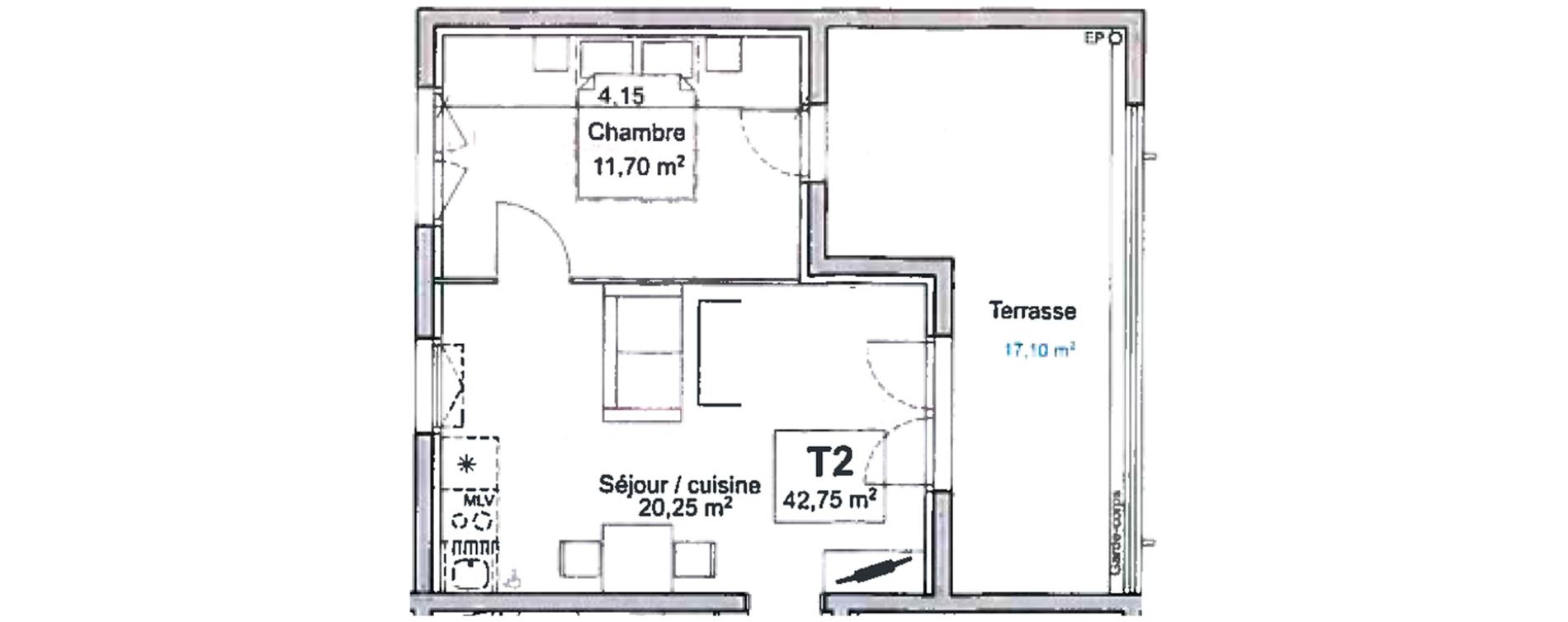 Appartement T2 de 42,75 m2 &agrave; Marseille Saint-louis (15eme)