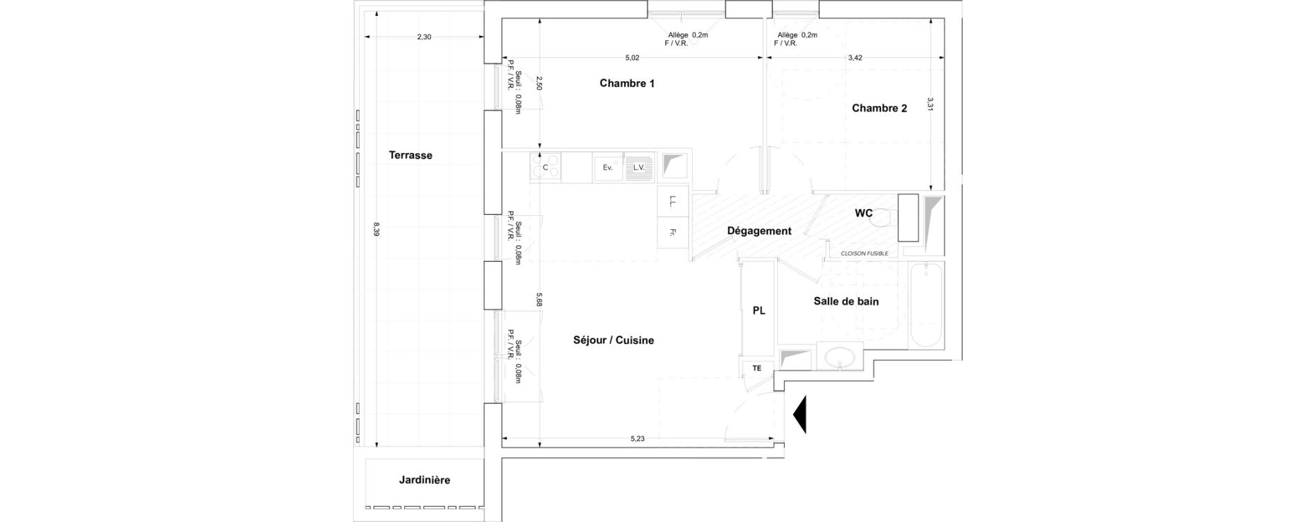 Appartement T3 de 61,08 m2 à Marseille Les camoins (11eme)
