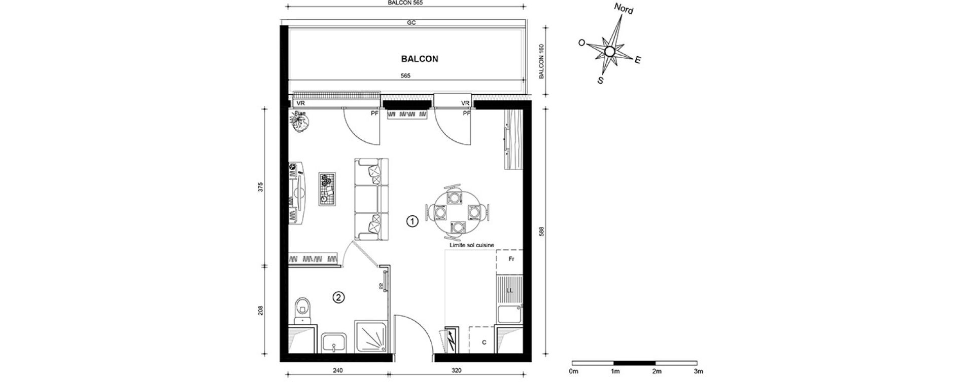 Appartement T1 de 31,80 m2 &agrave; Marseille Villette (3eme)