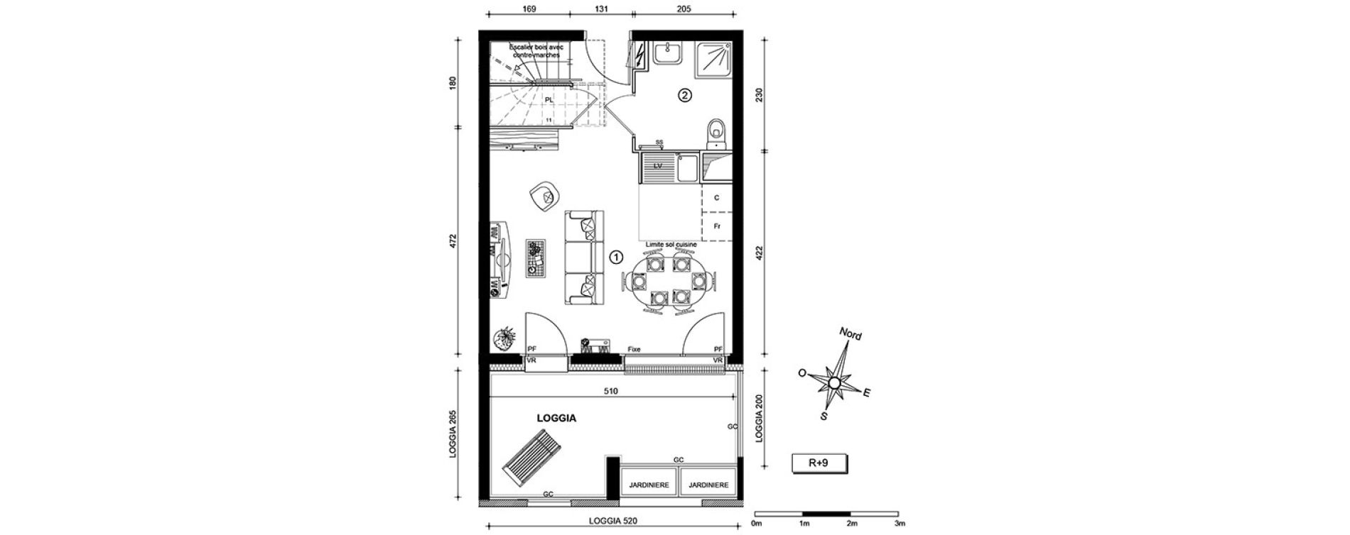 Duplex T3 de 65,10 m2 &agrave; Marseille Villette (3eme)