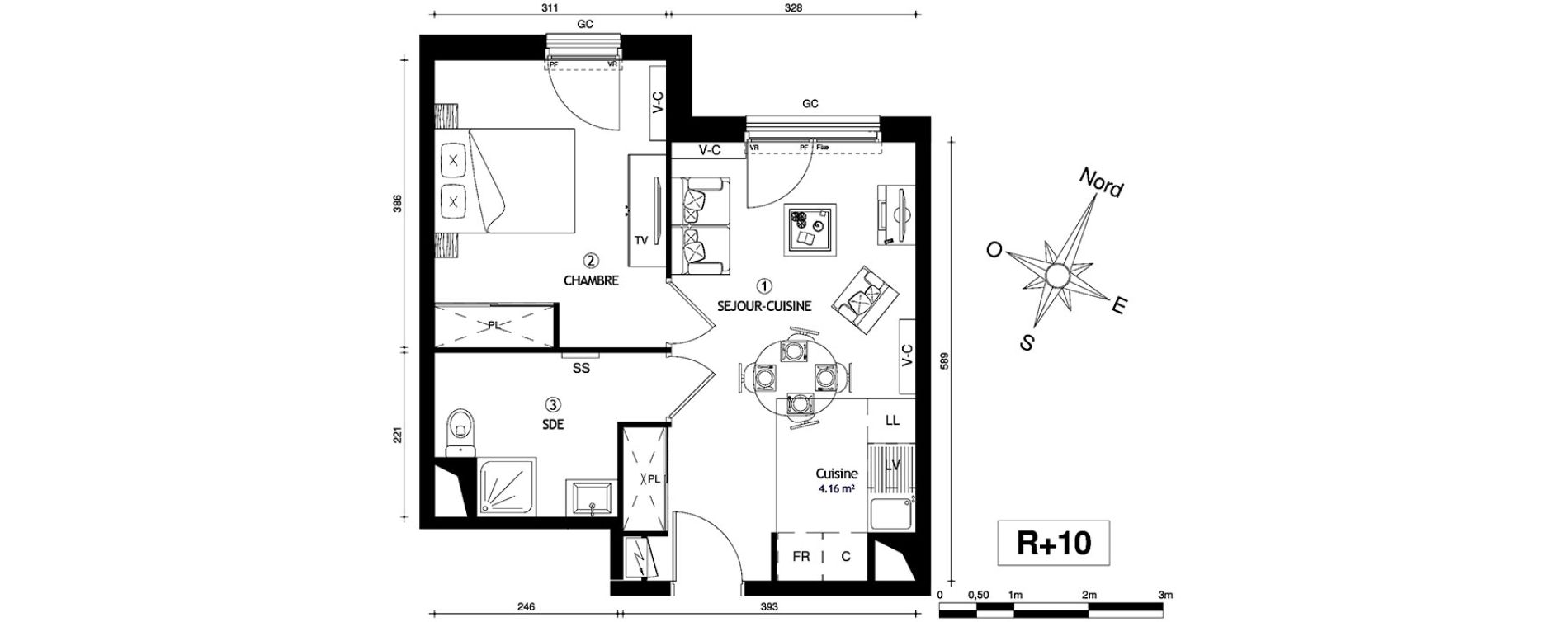 Appartement T2 de 37,60 m2 &agrave; Marseille Villette (3eme)