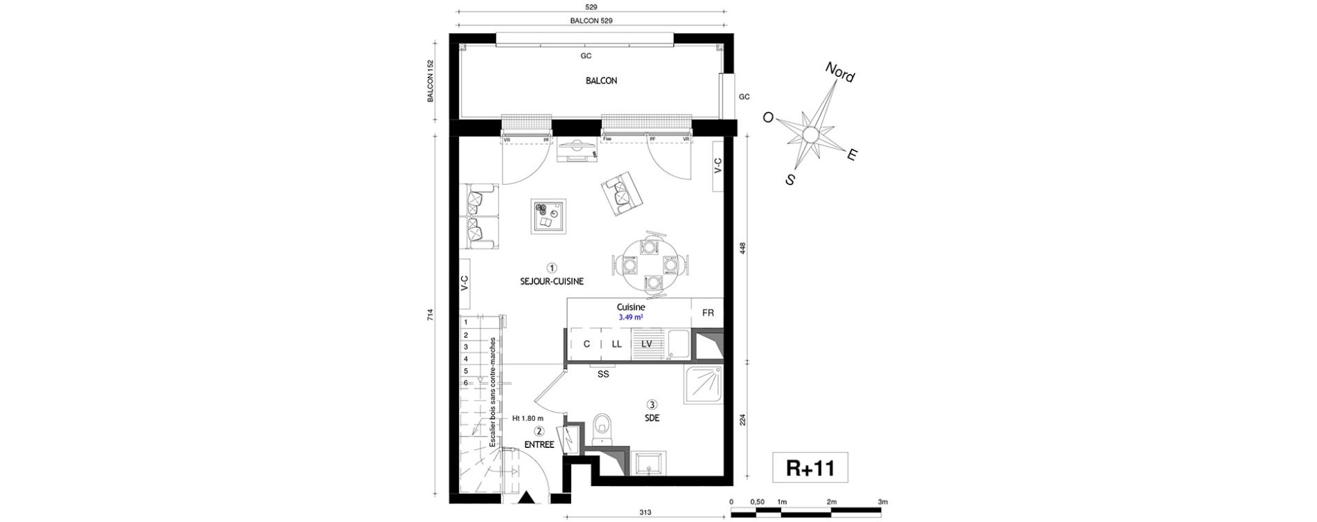 Duplex T3 de 64,60 m2 &agrave; Marseille Villette (3eme)