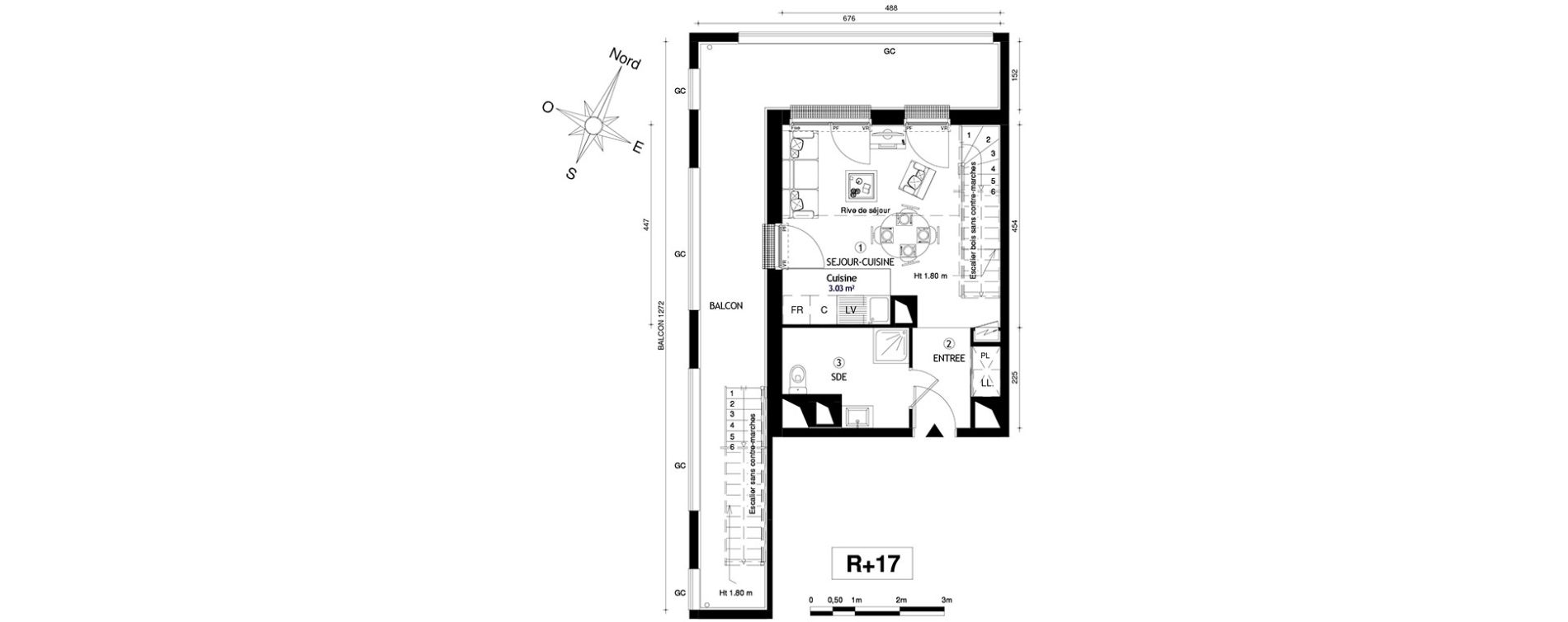 Appartement T3 de 57,30 m2 &agrave; Marseille Villette (3eme)