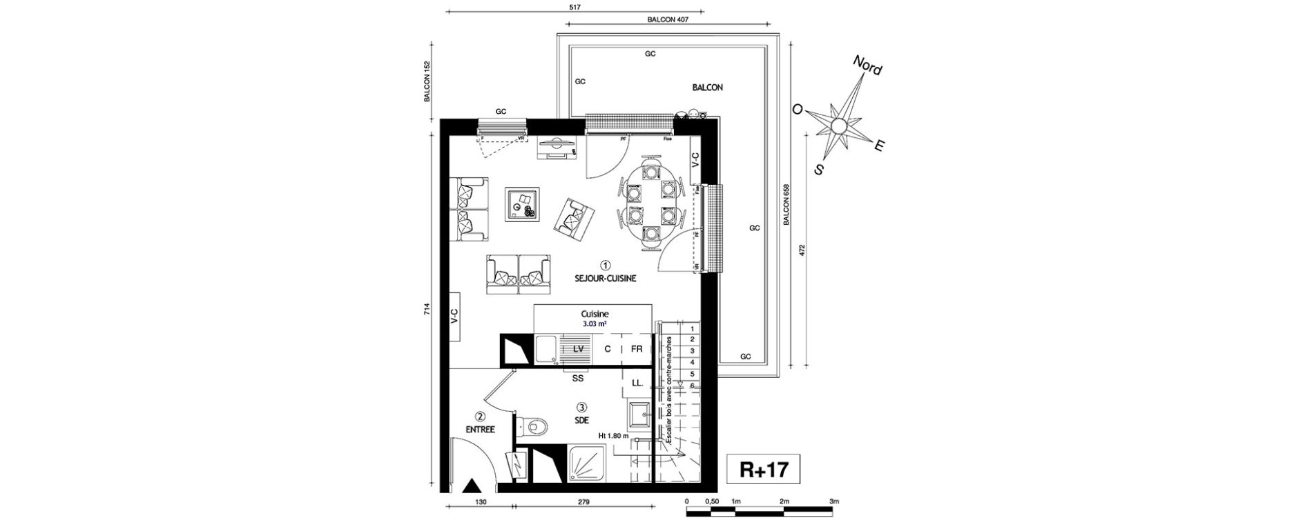 Appartement T3 de 64,00 m2 &agrave; Marseille Villette (3eme)