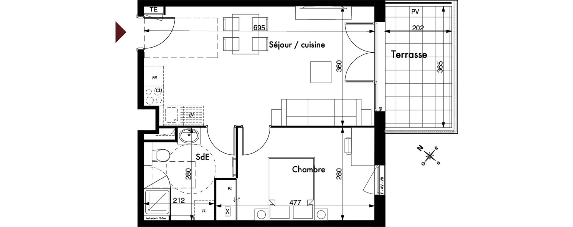 Appartement T2 de 43,26 m2 &agrave; Marseille Vieille chapelle (8eme)