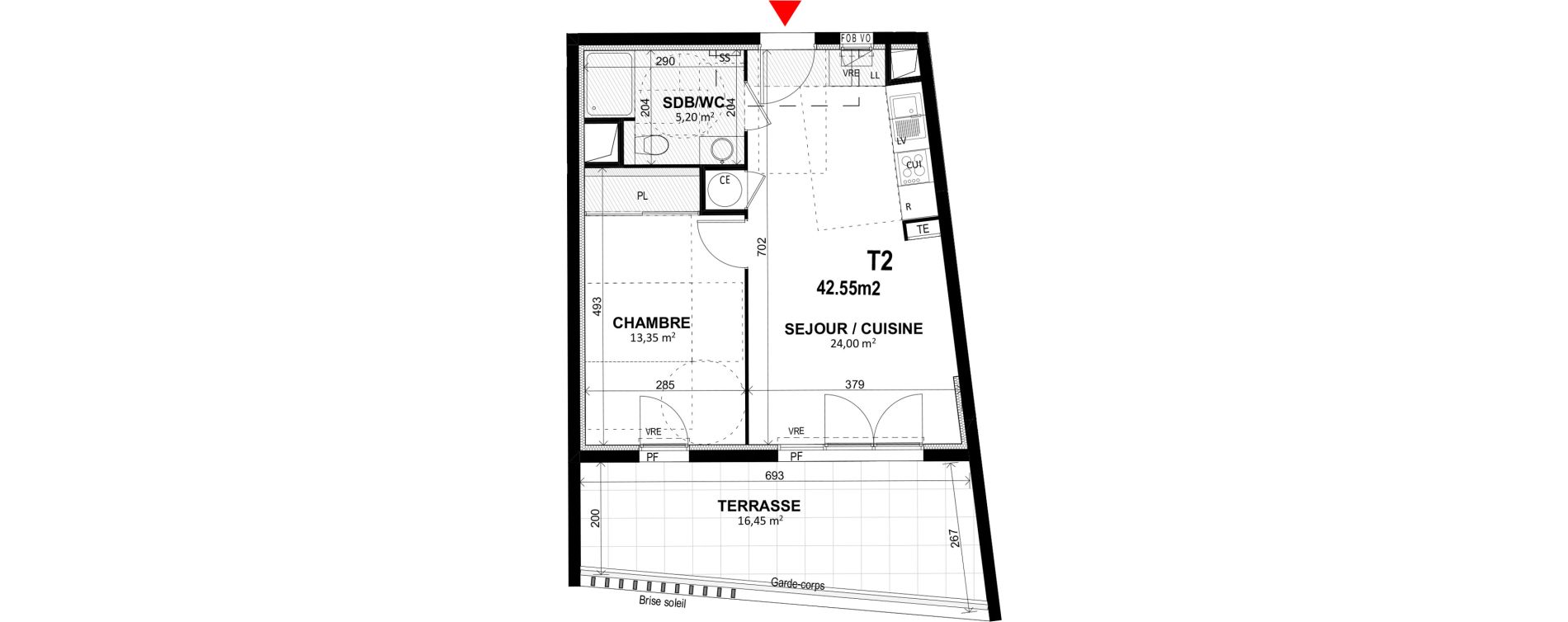 Appartement T2 de 42,55 m2 &agrave; Marseille Les accates (11eme)