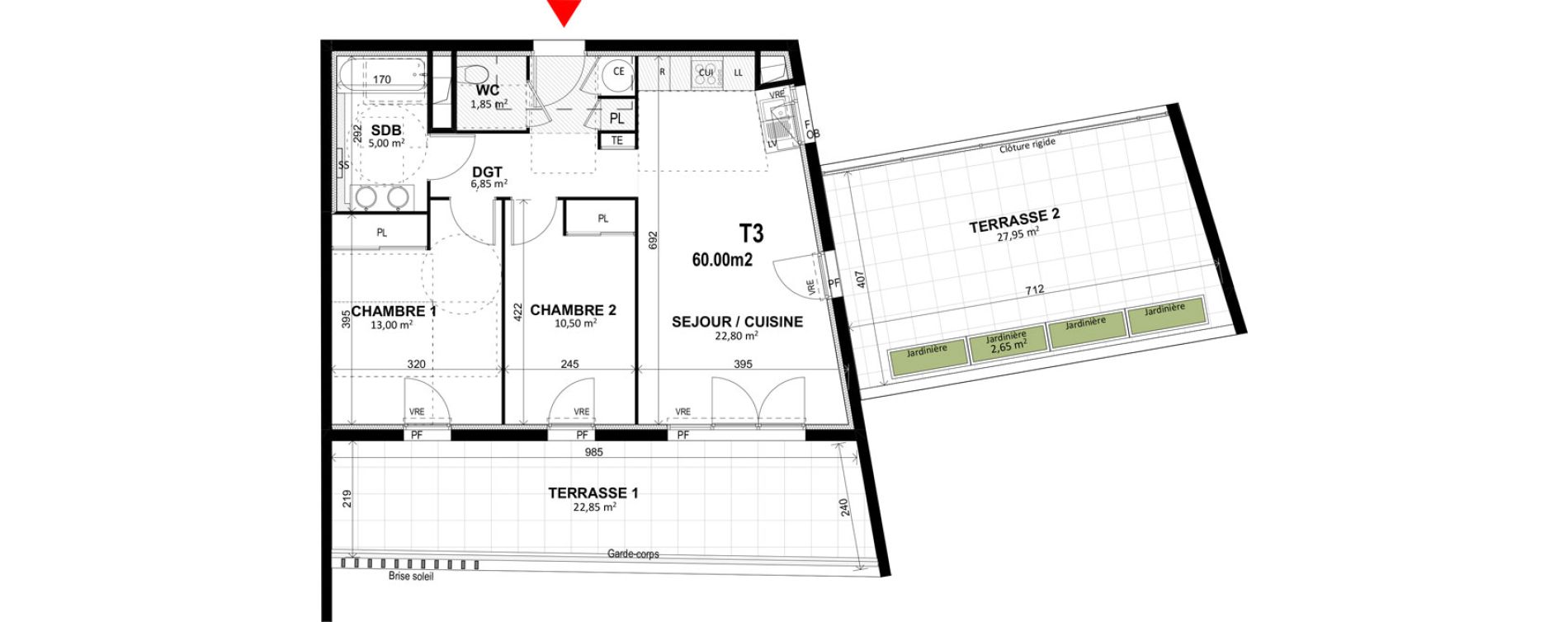 Appartement T3 de 60,00 m2 &agrave; Marseille Les accates (11eme)