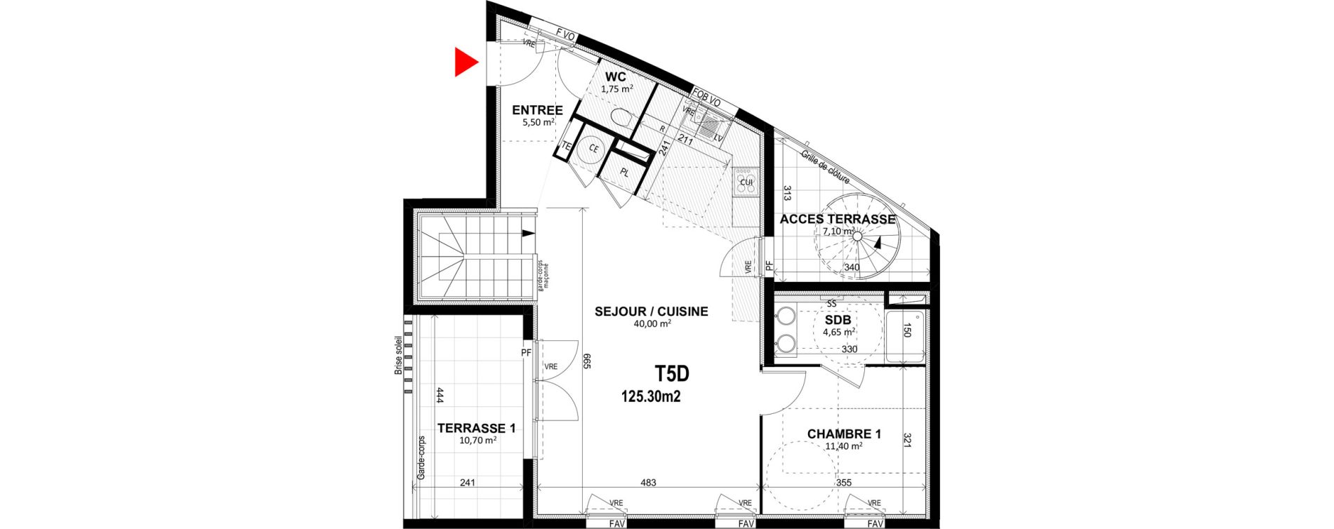 Duplex T5 de 125,30 m2 &agrave; Marseille Les accates (11eme)