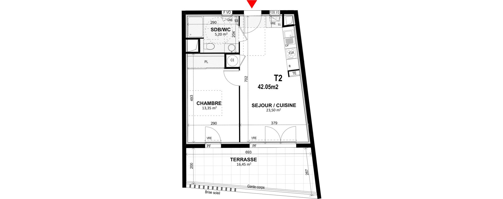 Appartement T2 de 42,05 m2 &agrave; Marseille Les accates (11eme)