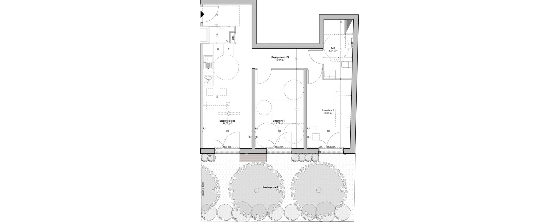 Appartement T3 de 60,36 m2 &agrave; Marseille Baille (5eme)