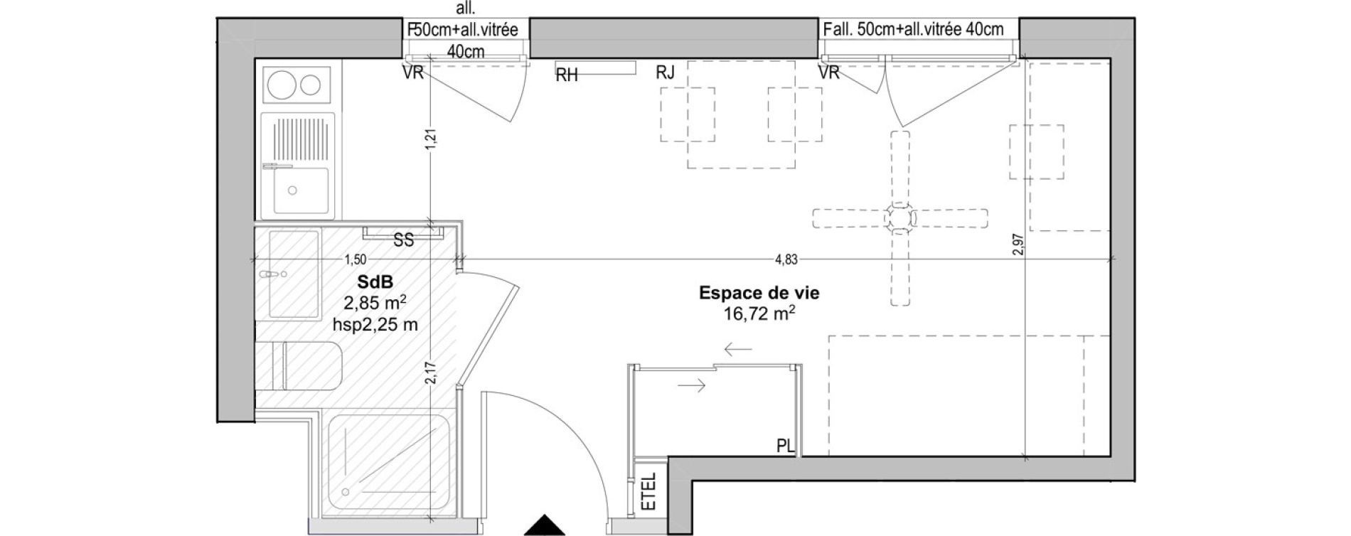 Appartement T1 de 19,57 m2 &agrave; Marseille Baille (5eme)