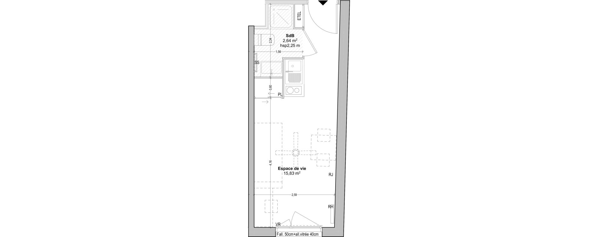 Appartement T1 de 18,47 m2 &agrave; Marseille Baille (5eme)