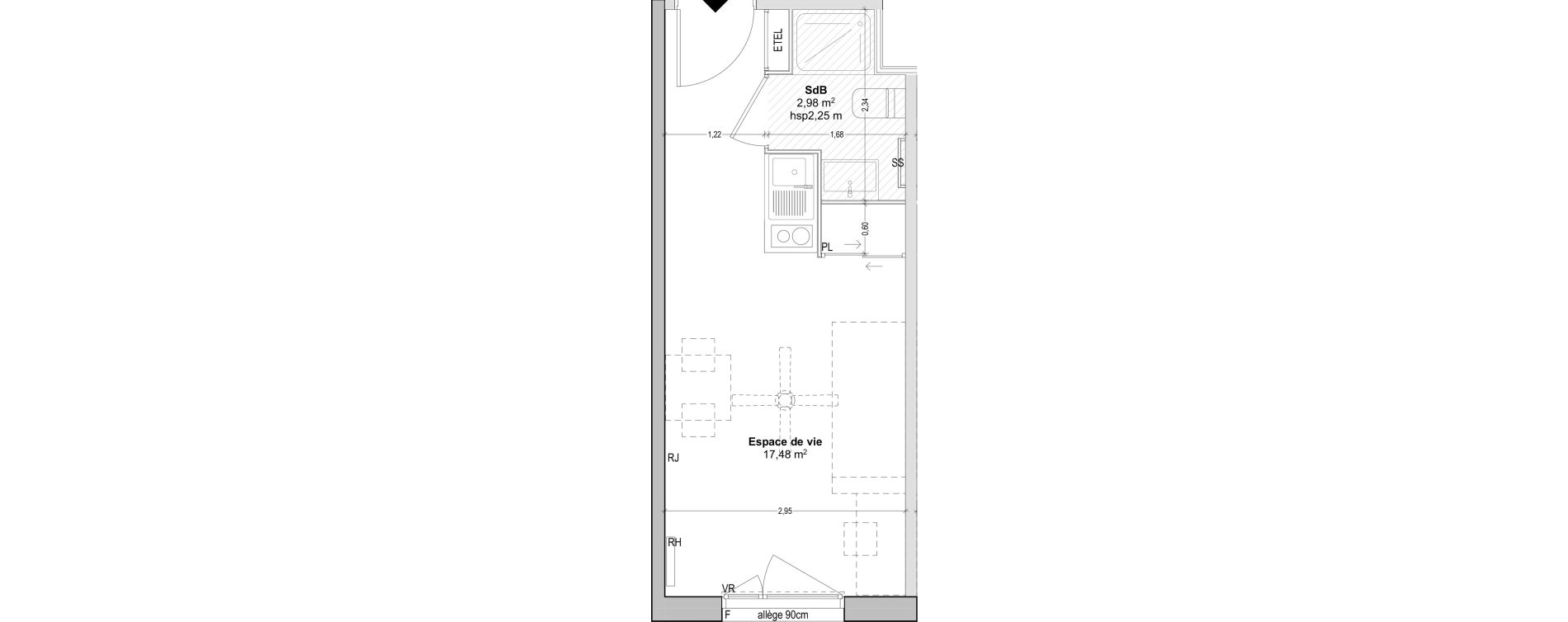 Appartement T1 de 20,38 m2 &agrave; Marseille Baille (5eme)