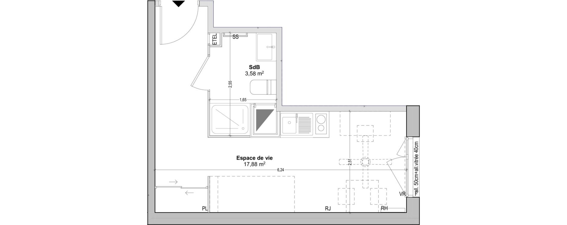 Appartement T1 de 21,46 m2 &agrave; Marseille Baille (5eme)