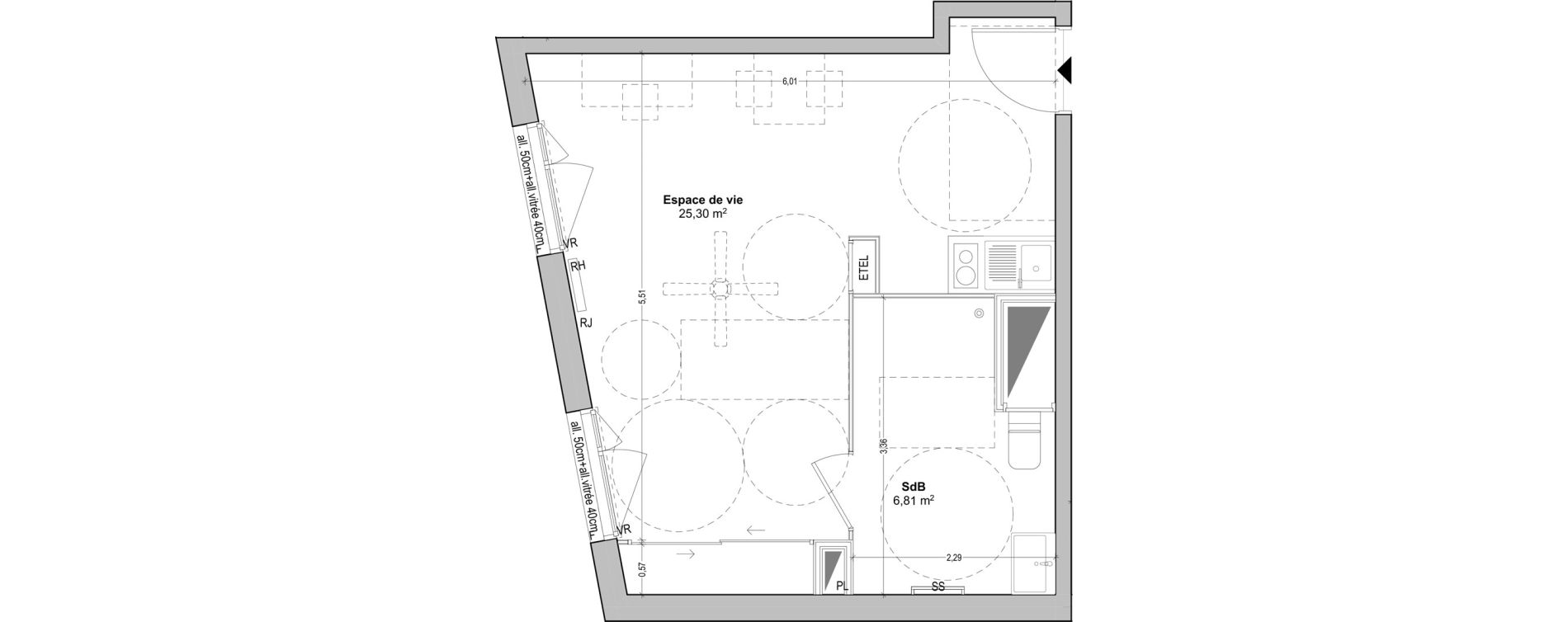 Appartement T1 de 32,11 m2 &agrave; Marseille Baille (5eme)