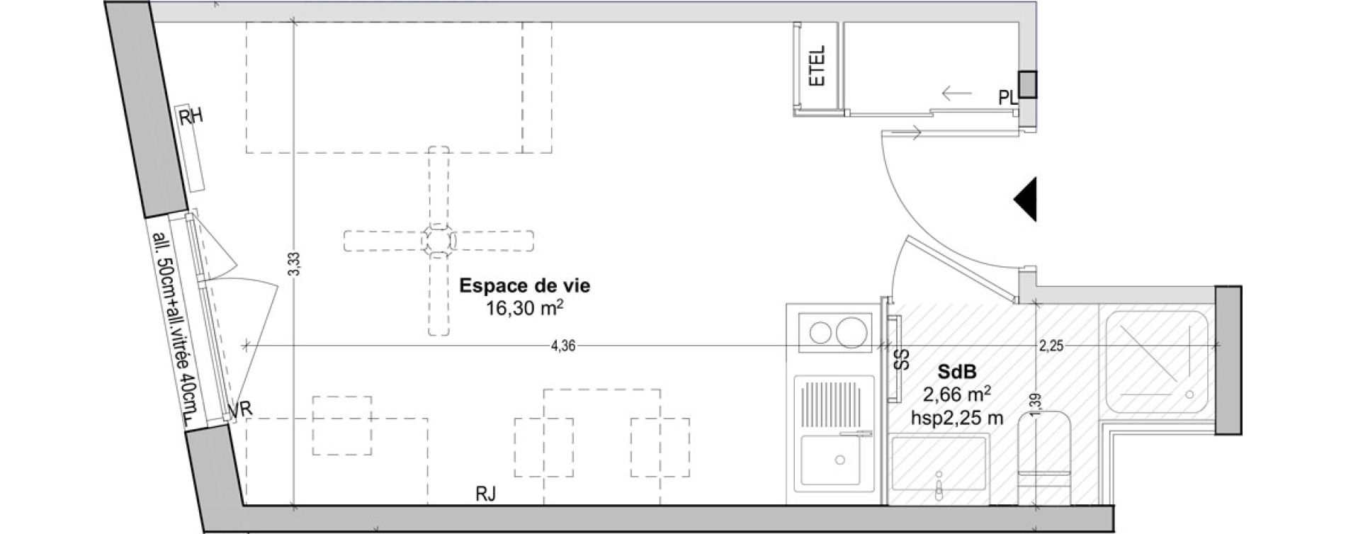 Appartement T1 de 18,96 m2 &agrave; Marseille Baille (5eme)