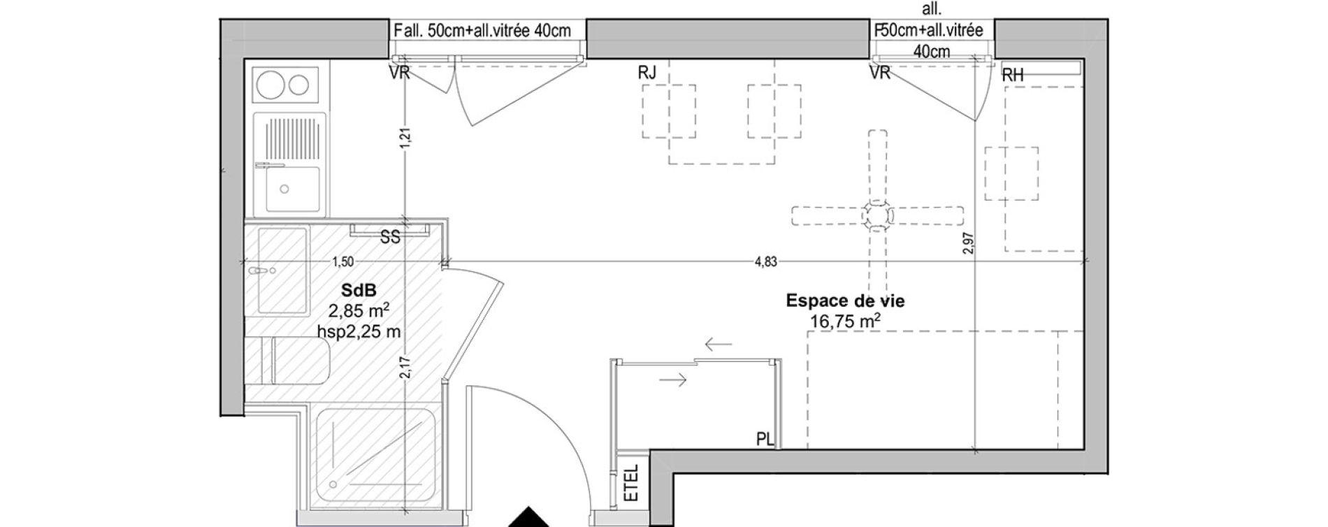 Appartement T1 de 19,60 m2 &agrave; Marseille Baille (5eme)