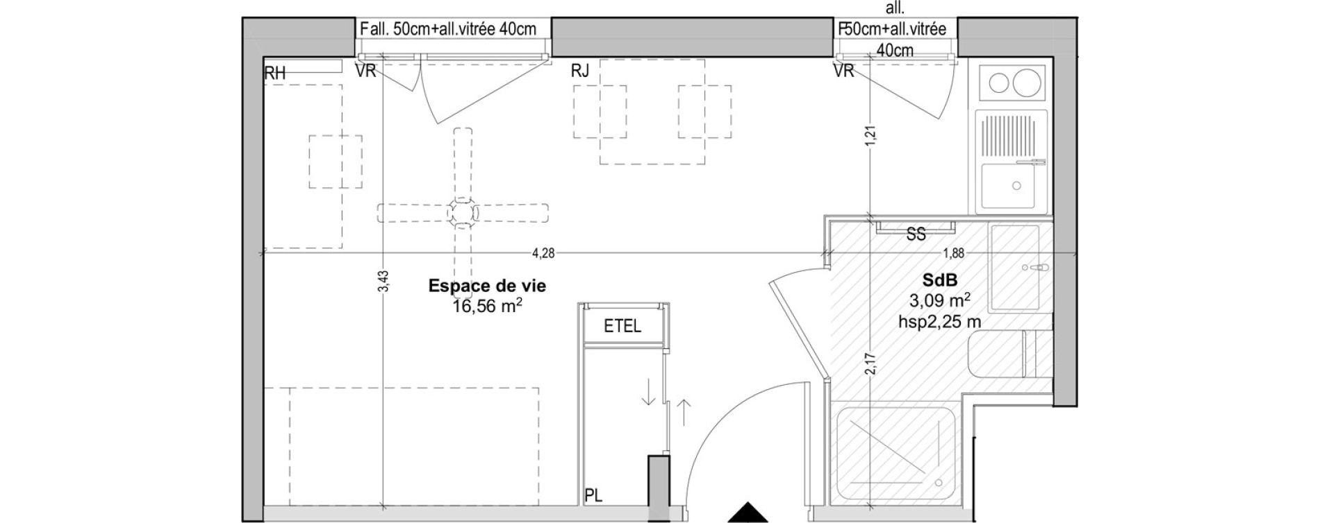 Appartement T1 de 19,65 m2 &agrave; Marseille Baille (5eme)