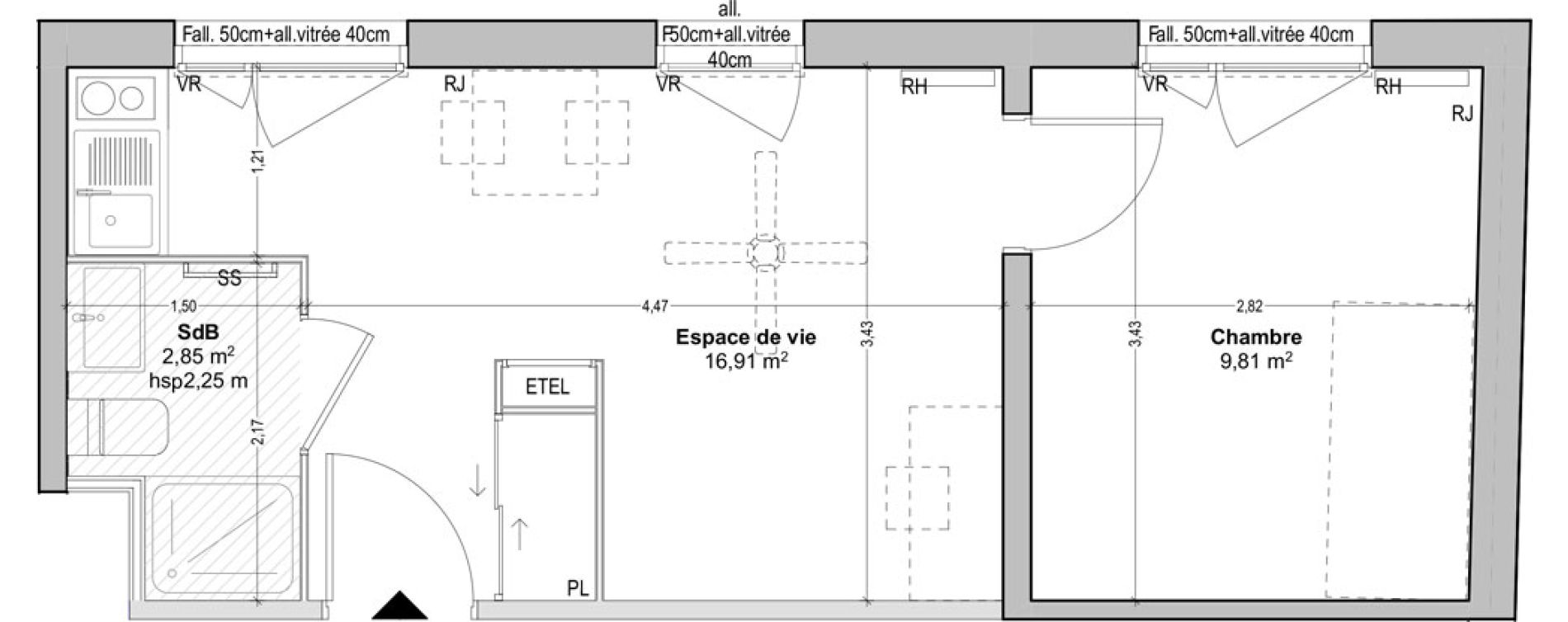 Appartement T2 de 29,57 m2 &agrave; Marseille Baille (5eme)