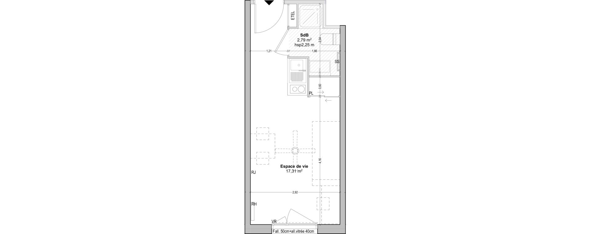 Appartement T1 de 20,10 m2 &agrave; Marseille Baille (5eme)