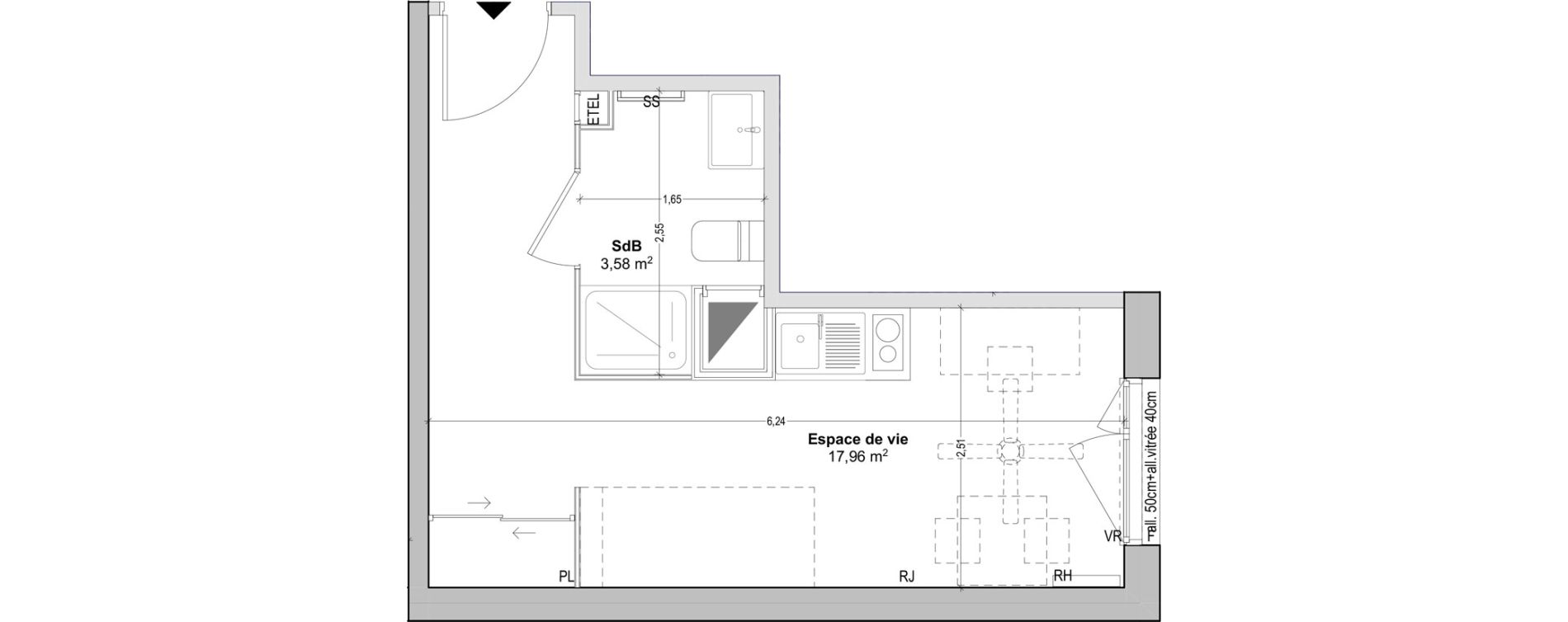 Appartement T1 de 21,54 m2 &agrave; Marseille Baille (5eme)