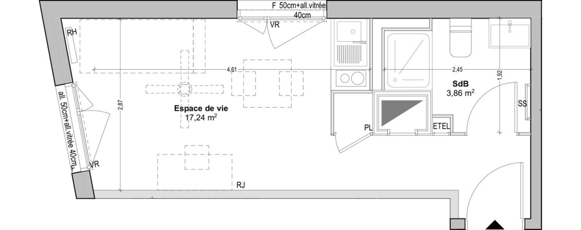 Appartement T1 de 21,10 m2 &agrave; Marseille Baille (5eme)