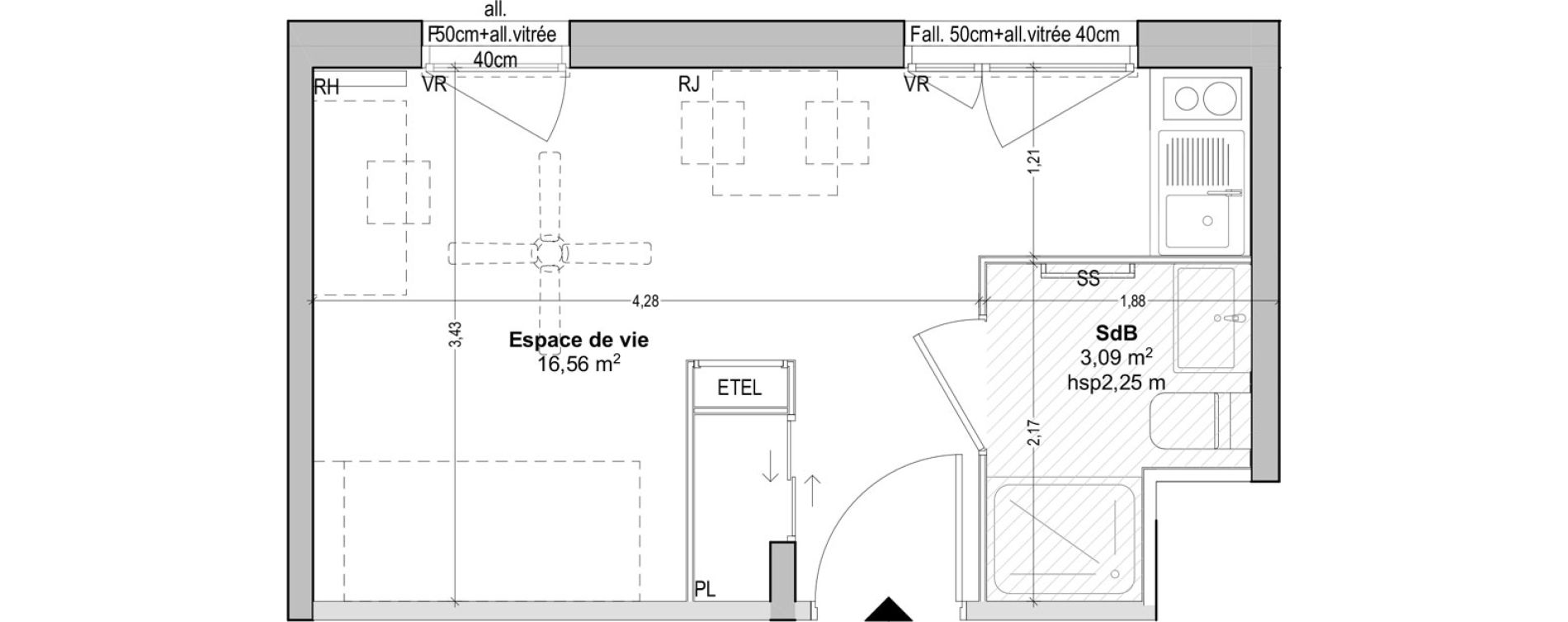 Appartement T1 de 19,65 m2 &agrave; Marseille Baille (5eme)