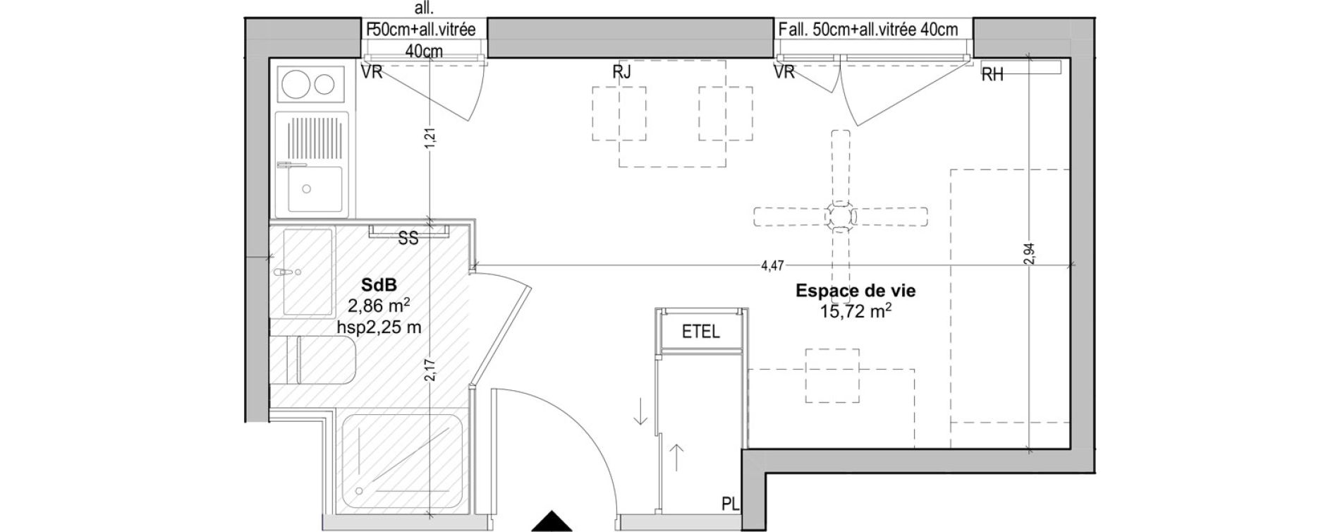 Appartement T1 de 18,58 m2 &agrave; Marseille Baille (5eme)