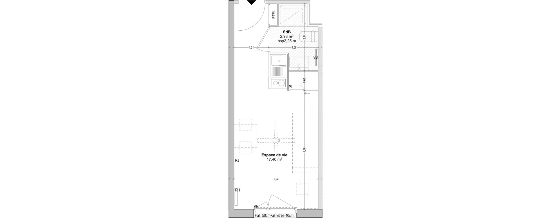 Appartement T1 de 20,38 m2 &agrave; Marseille Baille (5eme)