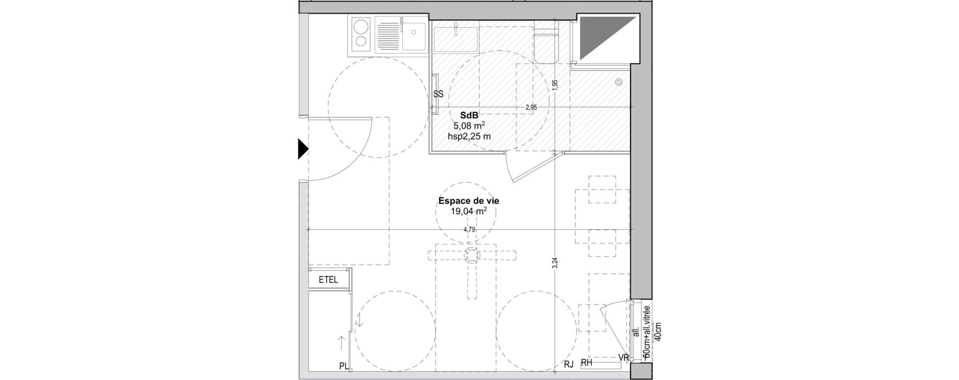 Appartement T1 de 24,12 m2 &agrave; Marseille Baille (5eme)