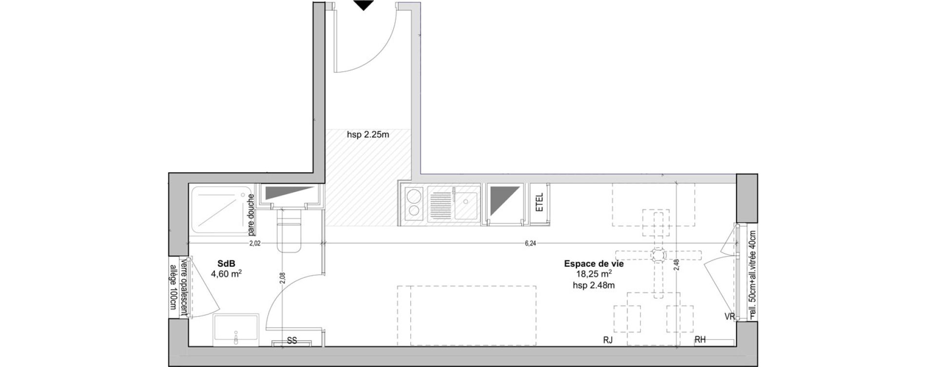 Appartement T1 de 22,85 m2 &agrave; Marseille Baille (5eme)