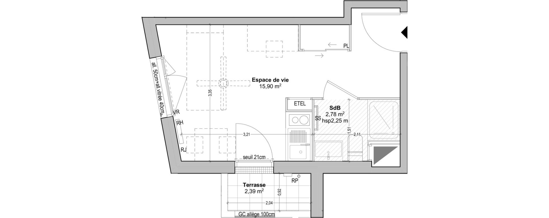 Appartement T1 de 18,68 m2 &agrave; Marseille Baille (5eme)