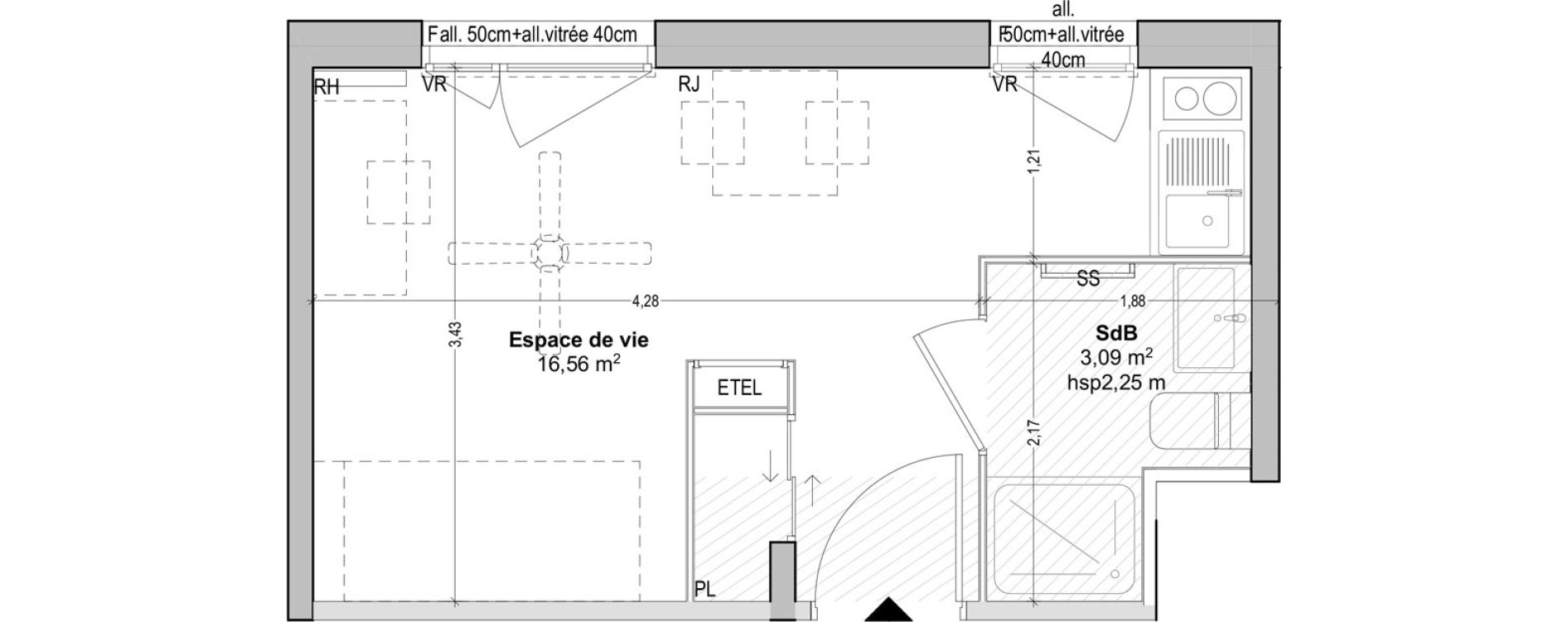 Appartement T1 de 19,65 m2 &agrave; Marseille Baille (5eme)