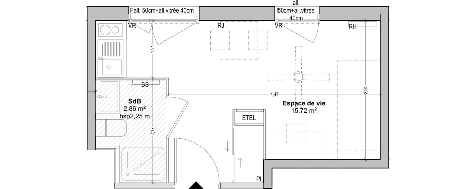 Appartement T1 de 18,58 m2 &agrave; Marseille Baille (5eme)