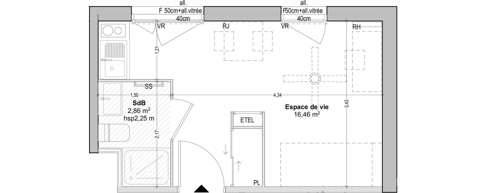 Appartement T1 de 19,32 m2 &agrave; Marseille Baille (5eme)