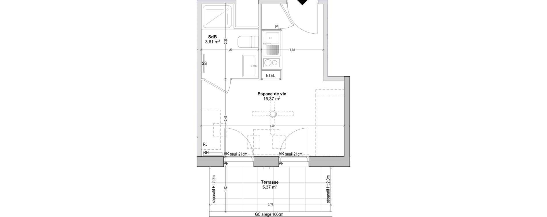 Appartement T1 de 18,98 m2 &agrave; Marseille Baille (5eme)